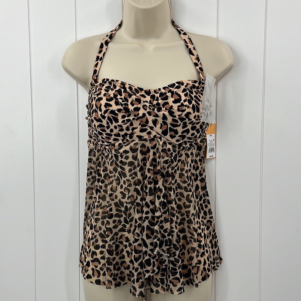 🆕NWT Kona Sol Tankini Top Leopard Print Black Brown Size 18W available